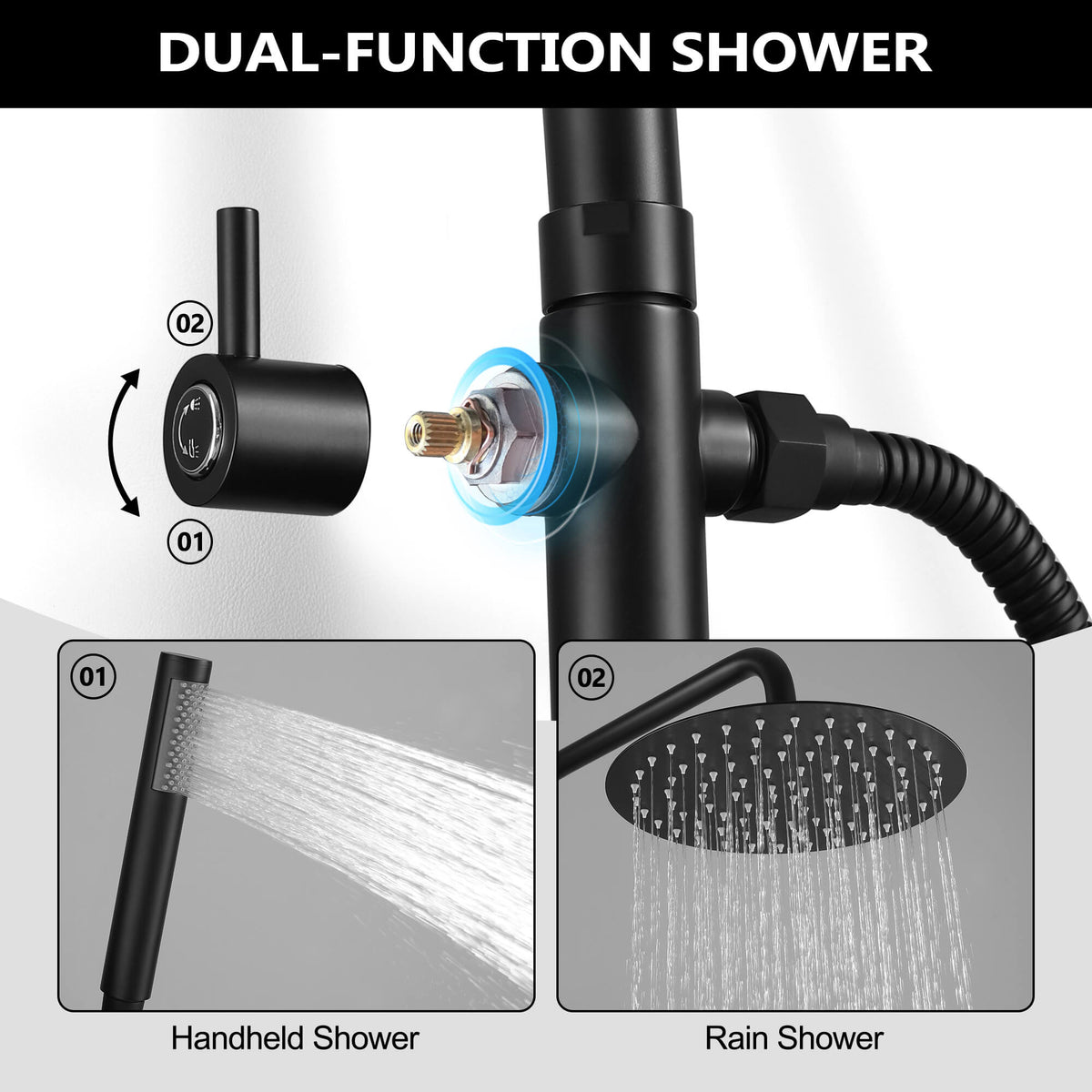 Outdoor Shower Fixture with 304 Stainless Steel 10-Inch Rainfall Shower Head and Adjustable Slide Bar