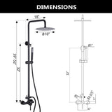 Outdoor Shower Fixture with 304 Stainless Steel 10” Rainfall Shower Head and Adjustable Slide Bar