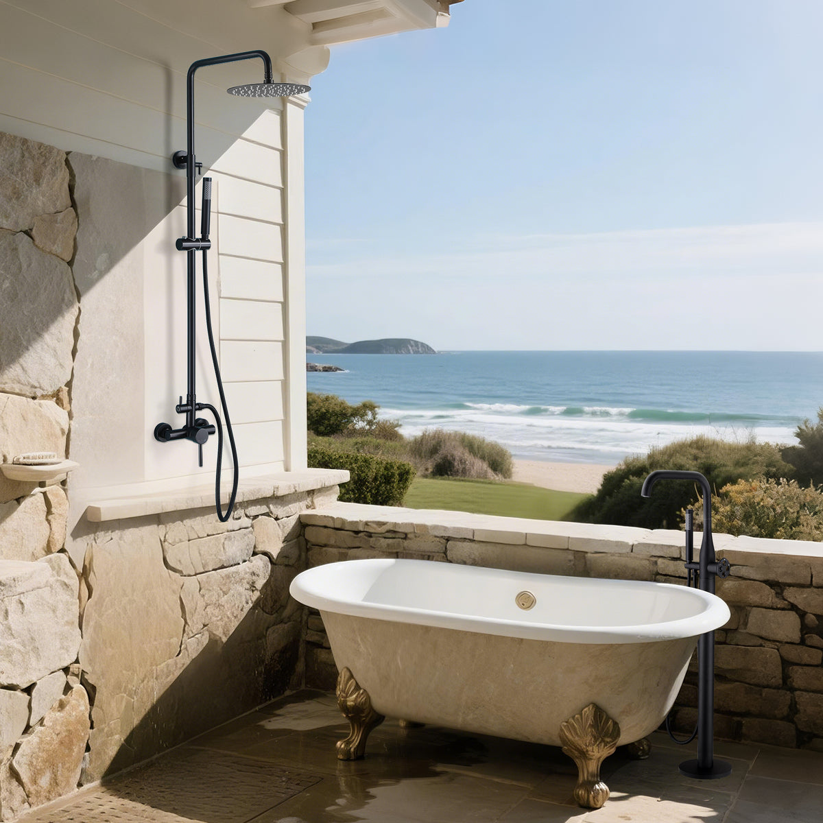 2-Function Outdoor Shower with Handheld and Rain Showerhead