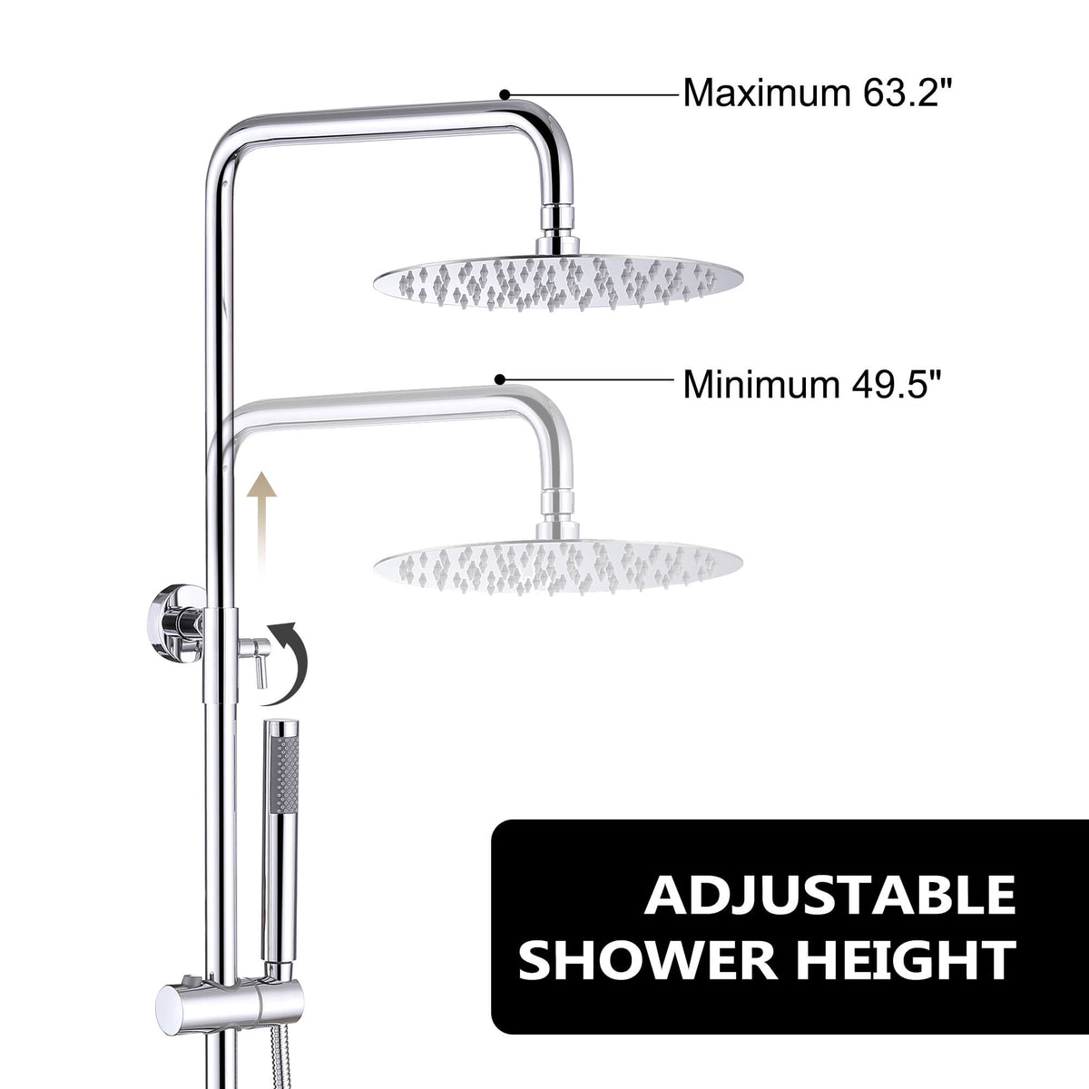 Outdoor Shower Fixture with 304 Stainless Steel 10-Inch Rainfall Shower Head and Adjustable Slide Bar