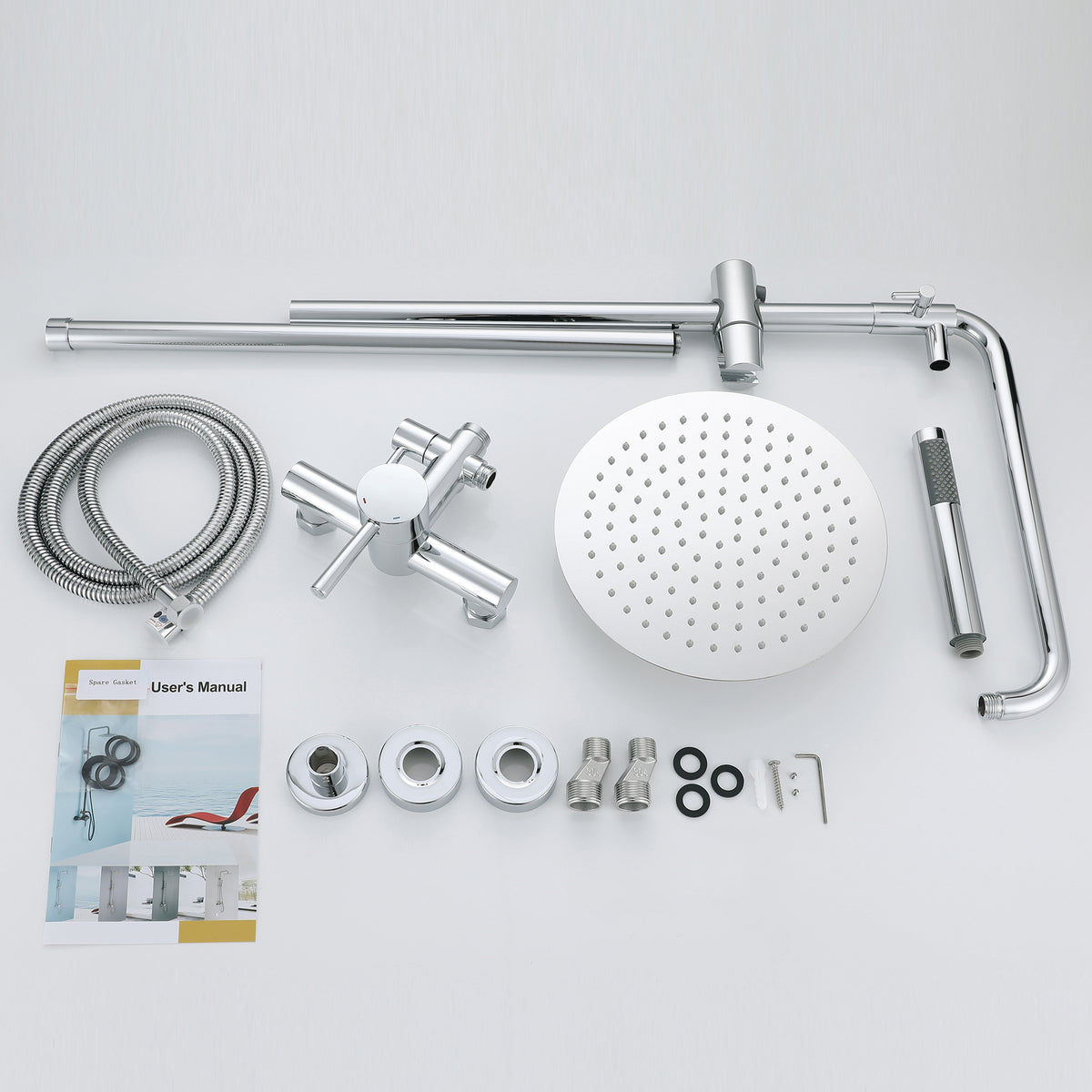 Outdoor Shower Fixture with 304 Stainless Steel 10-Inch Rainfall Shower Head and Adjustable Slide Bar