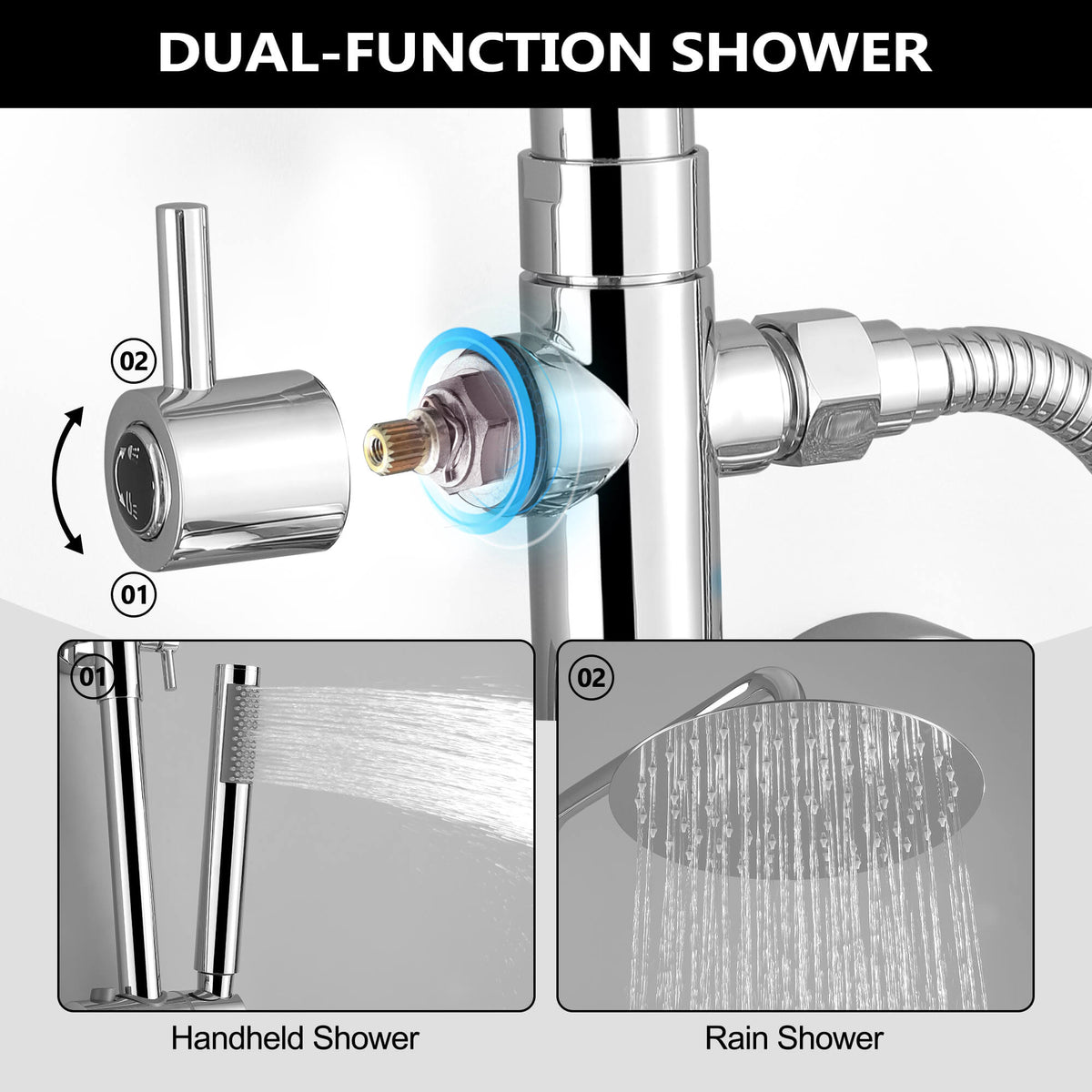 Outdoor Shower Fixture with 304 Stainless Steel 10-Inch Rainfall Shower Head and Adjustable Slide Bar