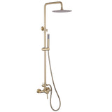 Gold-finish rainfall shower system with handheld sprayer and adjustable height