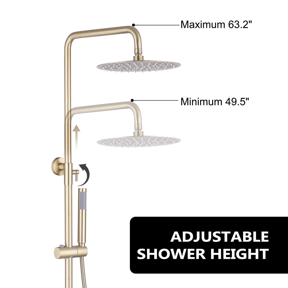 Outdoor Shower Fixture with 304 Stainless Steel 10-Inch Rainfall Shower Head and Adjustable Slide Bar