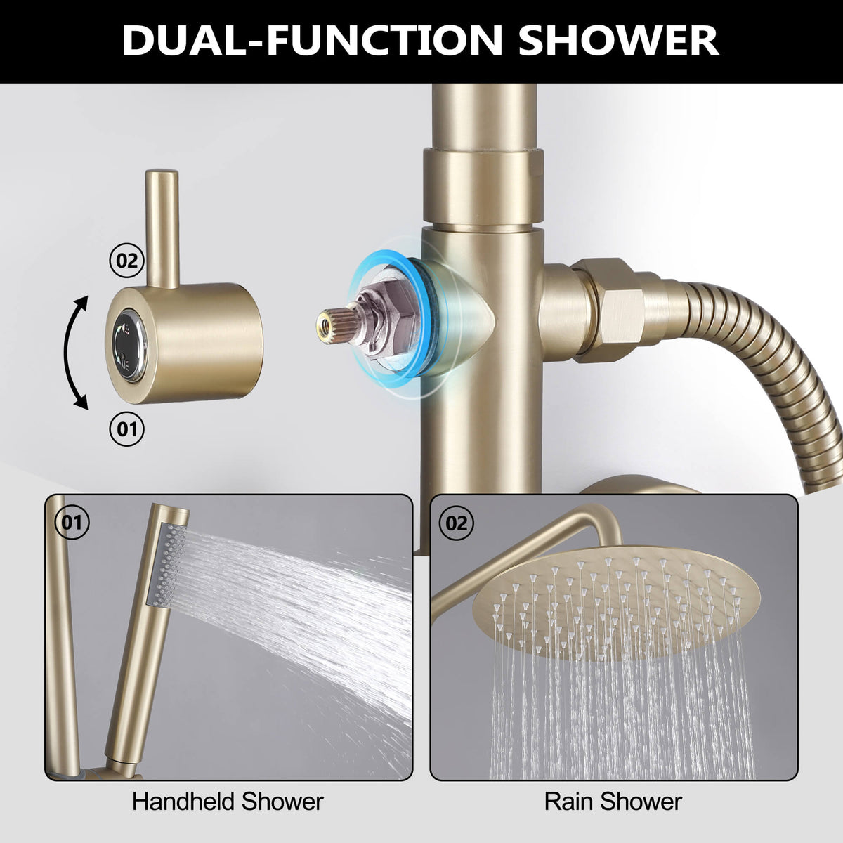 Outdoor Shower Fixture with 304 Stainless Steel 10-Inch Rainfall Shower Head and Adjustable Slide Bar