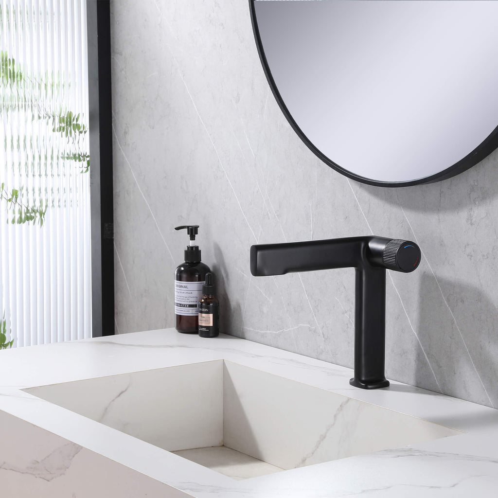 creative bathroom sink faucet single hole matte black with marble sink