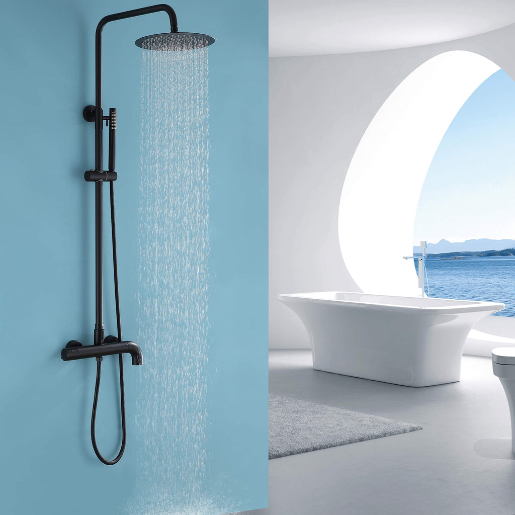 Shower System with Rainfall Head Handheld Spray and Tub Spout Adjustable Bracket