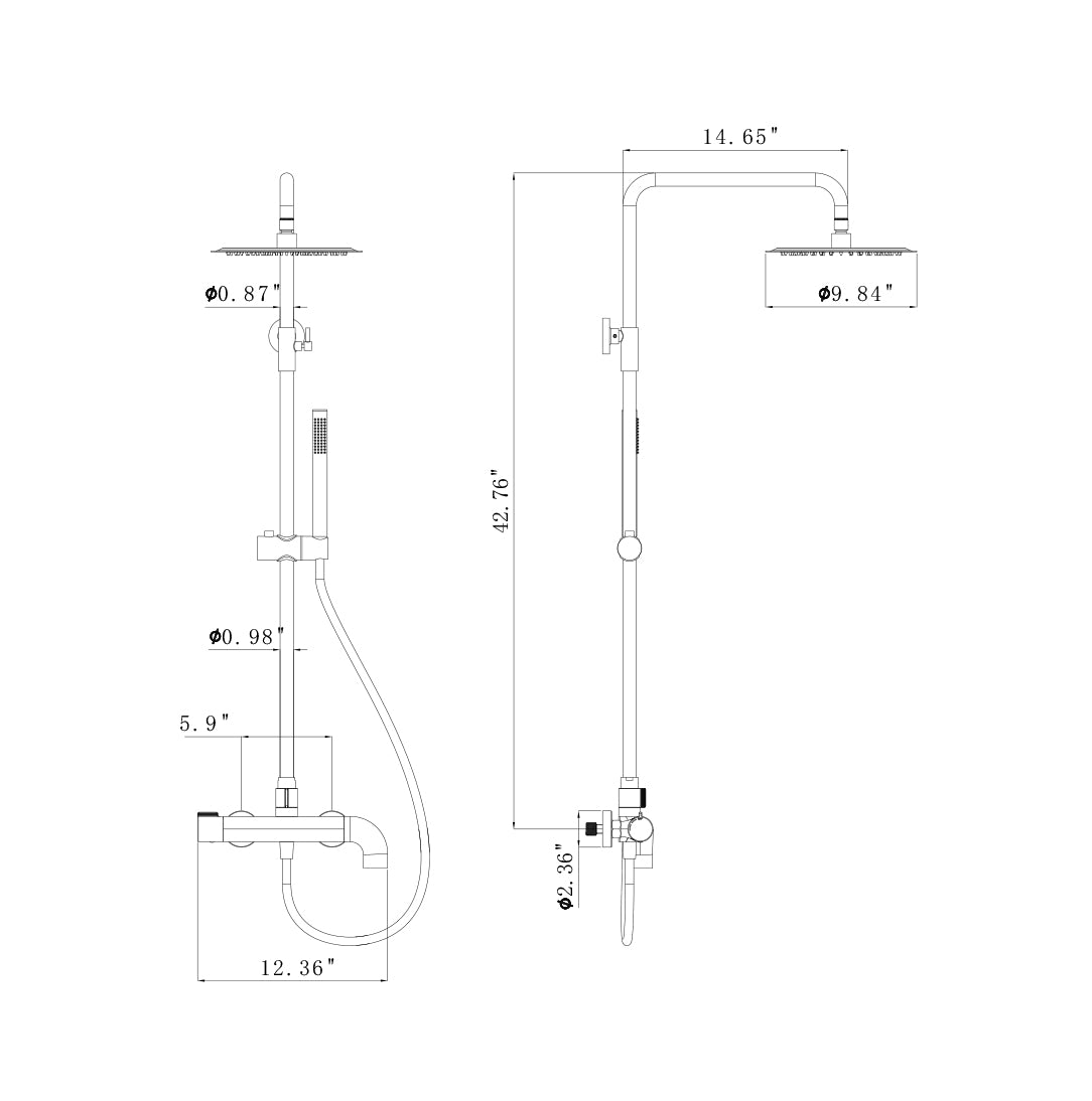 Shower System with Rainfall Head Handheld Spray and Tub Spout Adjustable Bracket