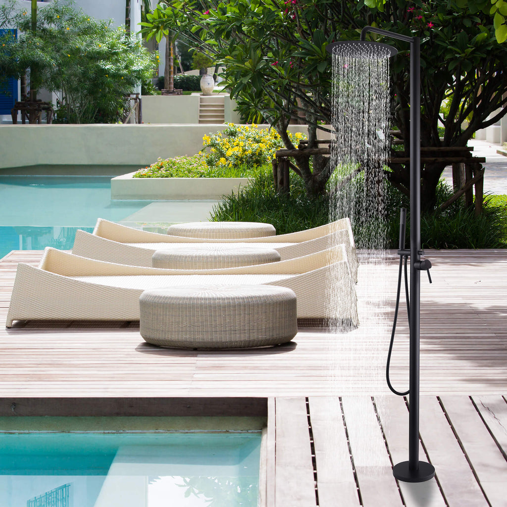 304 Stainless Steel Freestanding Outdoor Shower with Rain Shower and Handheld Shower Head