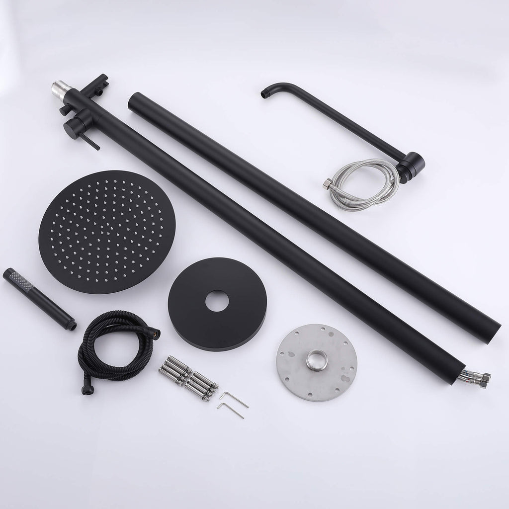 304 Stainless Steel Freestanding Outdoor Shower with Rain Shower and Handheld Shower Head