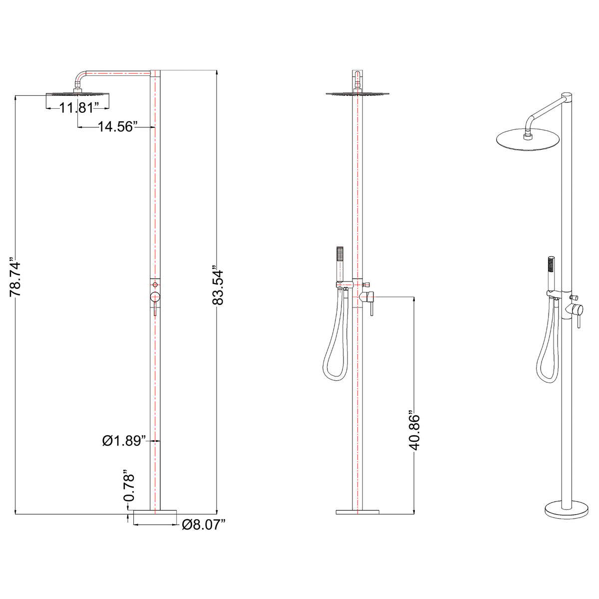 304 Stainless Steel Freestanding Outdoor Shower with Rain Shower and Handheld Shower Head