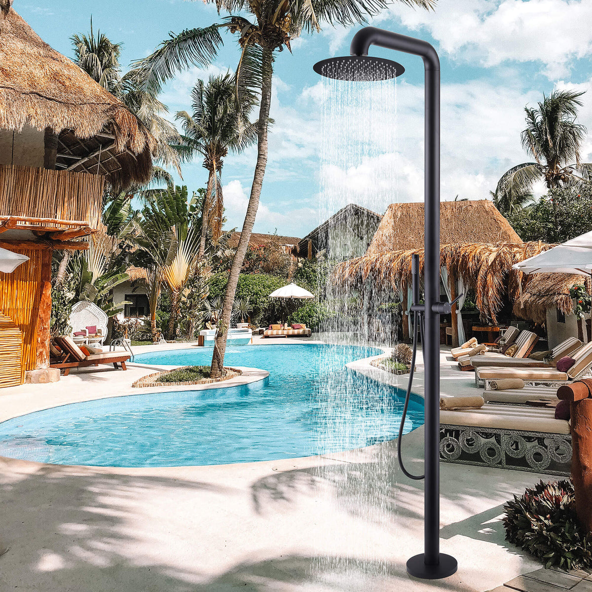 304 Stainless Steel Freestanding Outdoor Shower with Detachable Shower Head