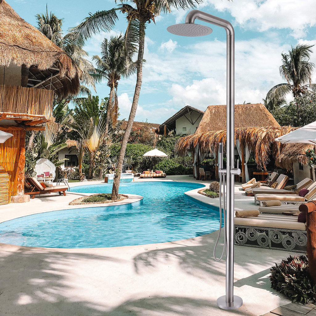 304 Stainless Steel Freestanding Outdoor Shower with Detachable Shower Head