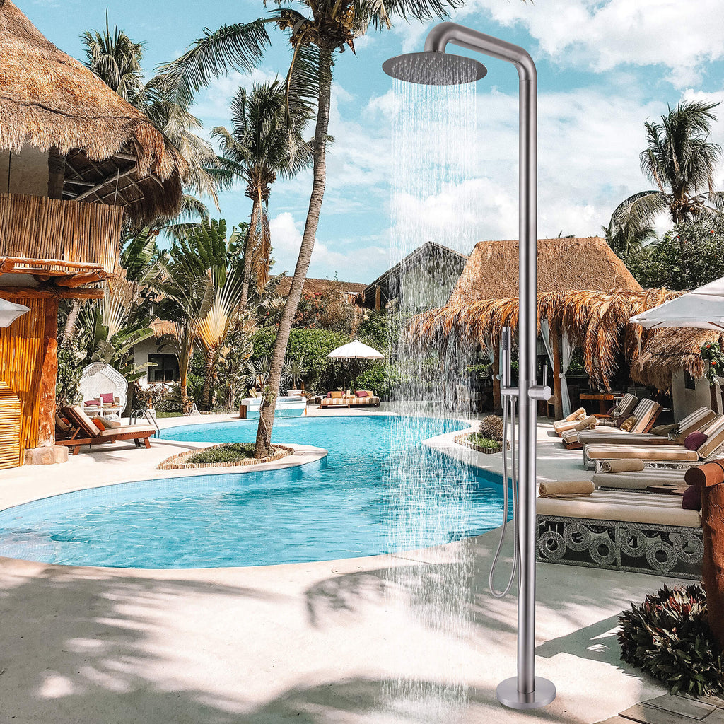 304 Stainless Steel Freestanding Outdoor Shower with Detachable Shower Head