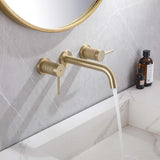 Brushed Gold Knurled 2 Handle Wall Mount Bathroom Faucet JK0166