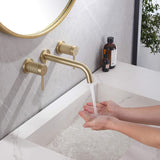 Brushed Gold Knurled 2 Handle Wall Mount Bathroom Faucet JK0166