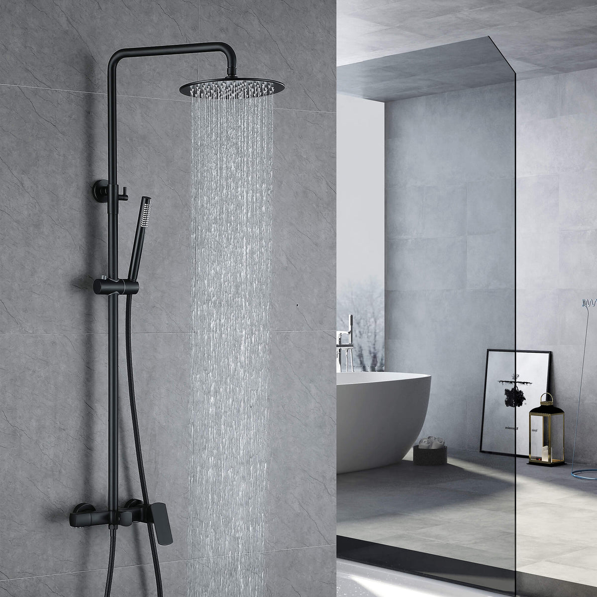 Exposed Rain Shower Kit with Tub Spout and Slide Bar