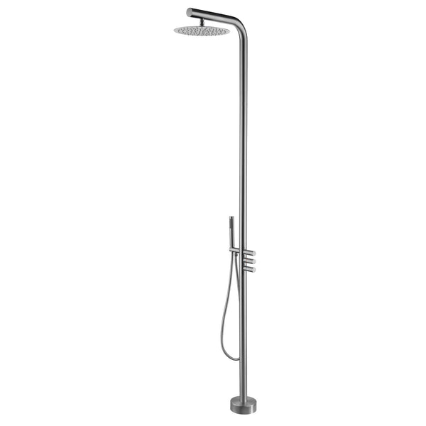 Freestanding Outdoor Shower Fixtures with Overhead Shower Head and Han