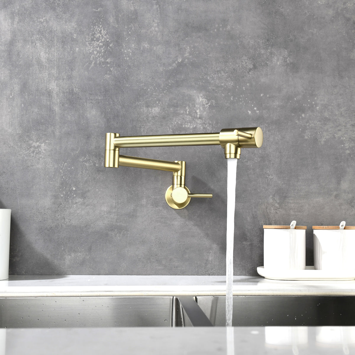 Wall-Mounted Pot Filler Faucet with Dual Swing Arm for Stove Filling