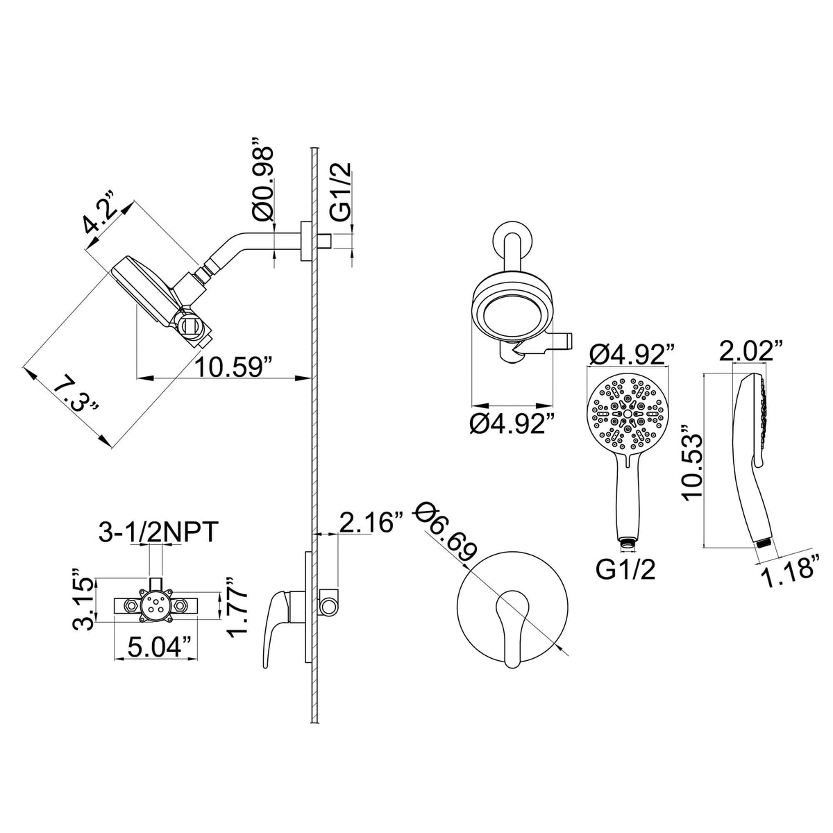 Dual Shower Head System with High-Pressure 7-Function Rain Shower Head