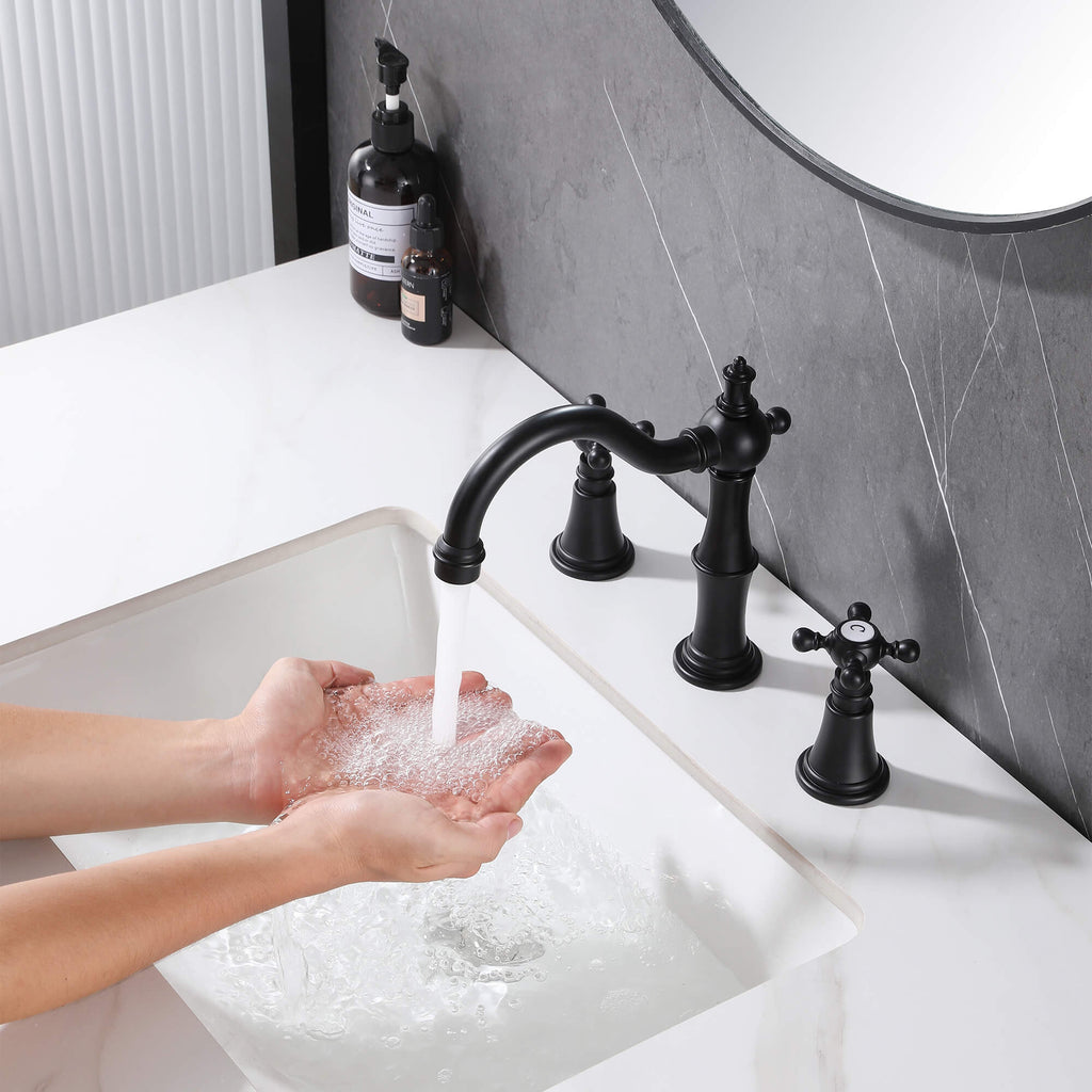 widespread bathroom faucet handwashing