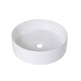 15" Round Stone Resin Bathroom Countertop Vessel Sink White JK0232