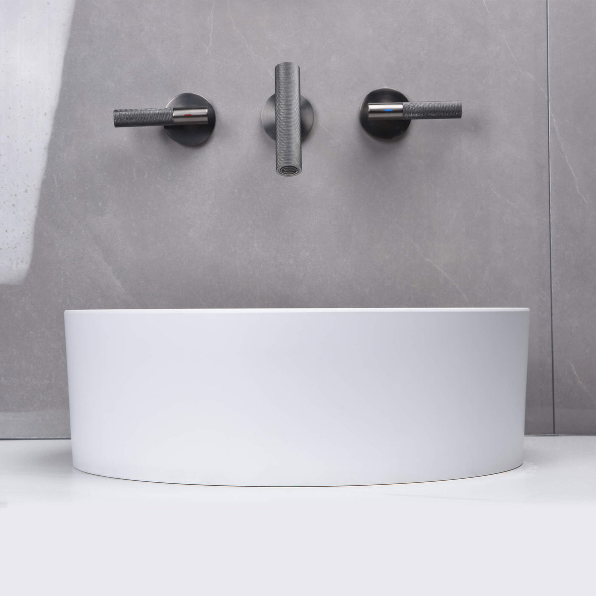 15-Inch Round White Countertop Sink in Matte Stone Finish