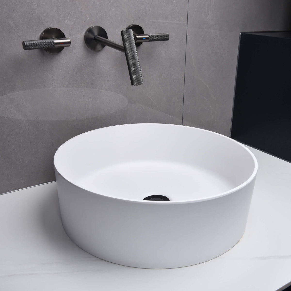 15-Inch Round White Countertop Sink in Matte Stone Finish