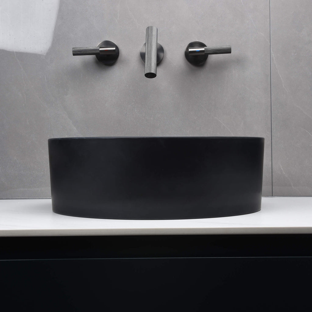 Modern Style Stone Resin Circular Vessel Bathroom Sink Art Sink Matte Black JK0233