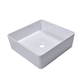15'' Square Bathroom Vessel Sink Above Counter White Stone Resin Vanity Sink Art Basin JK0234