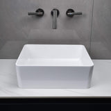 15'' Square Bathroom Vessel Sink Above Counter White Stone Resin Vanity Sink Art Basin JK0234