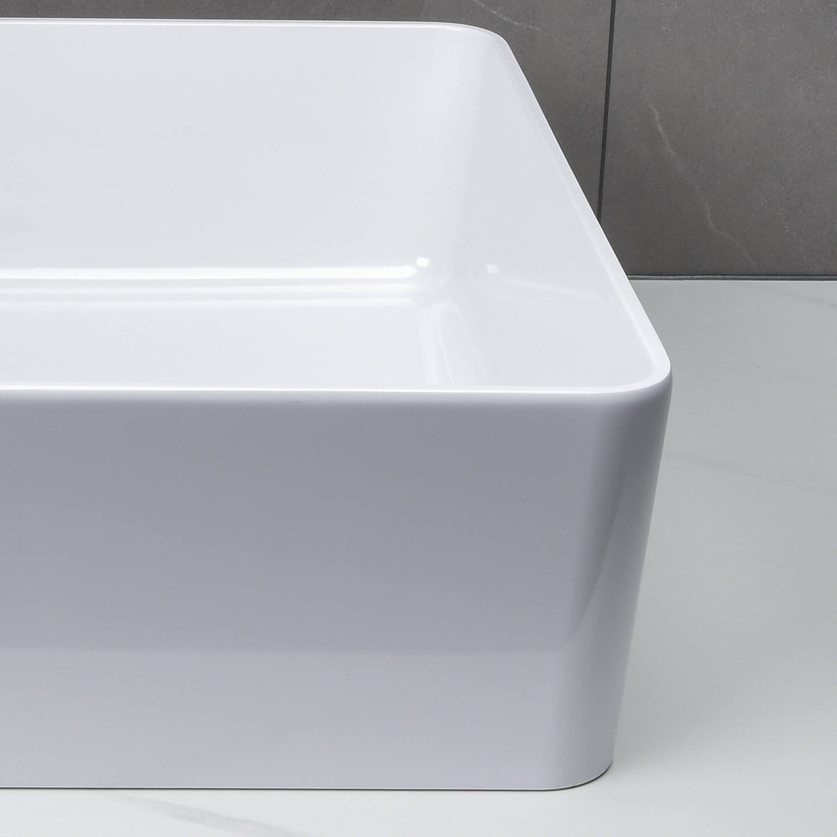 15-Inch Square White Stone Resin Bathroom Vessel Sink