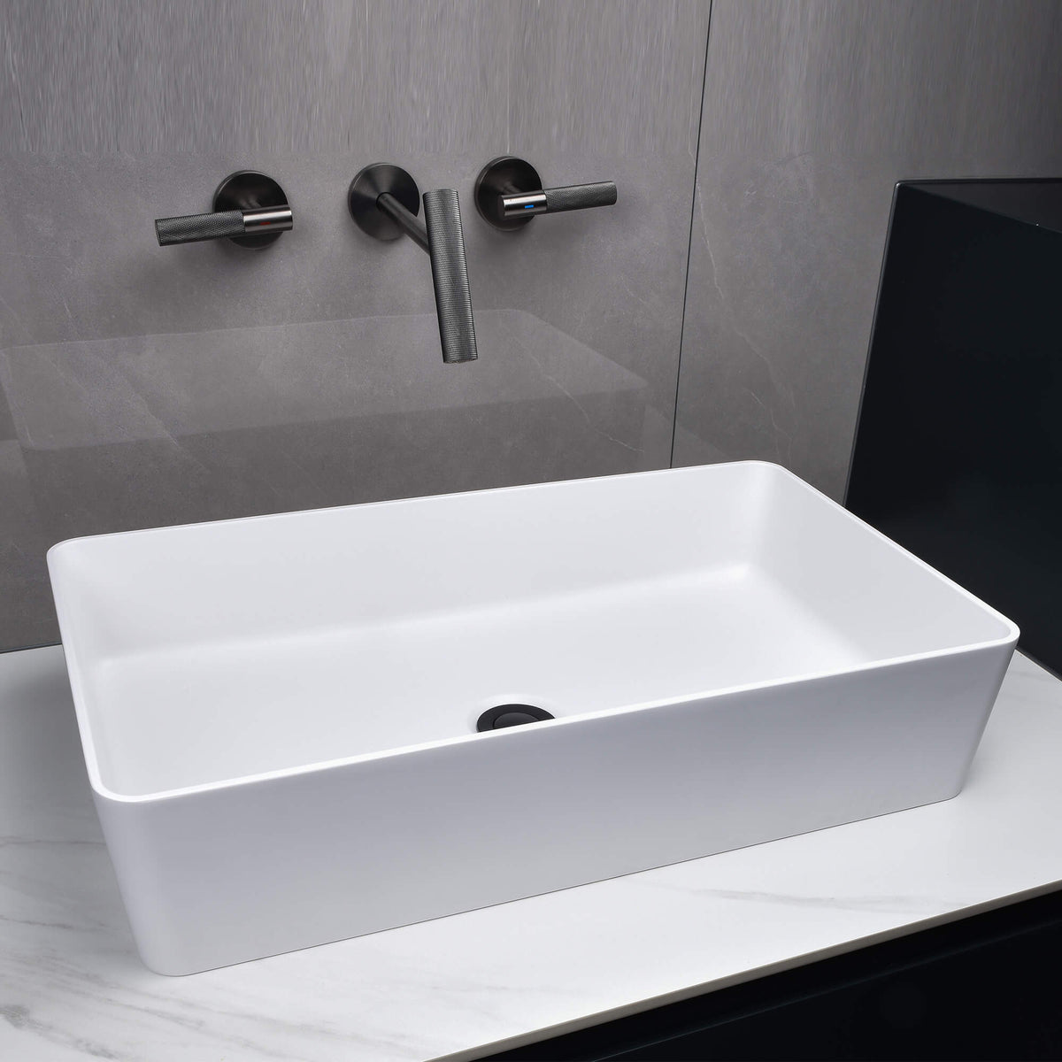 Rectangle Solid Surface White Basin for Vanity Countertop