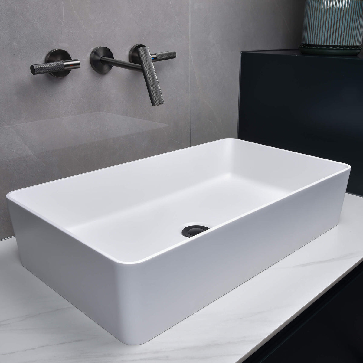 Rectangle Solid Surface White Basin for Vanity Countertop
