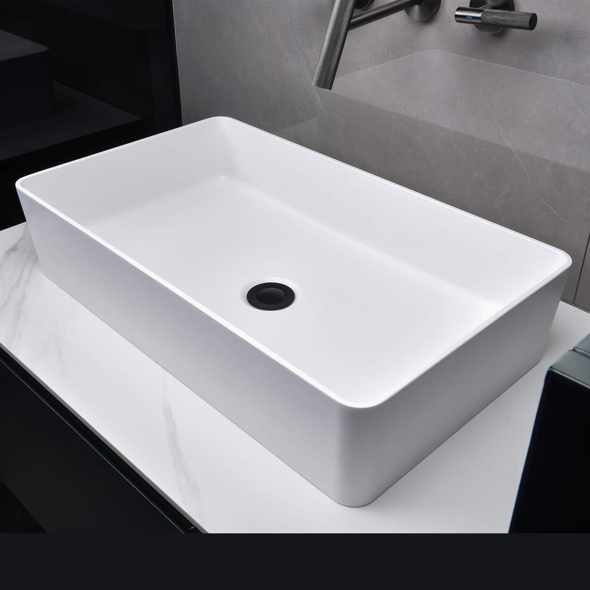 Rectangle Solid Surface White Basin for Vanity Countertop