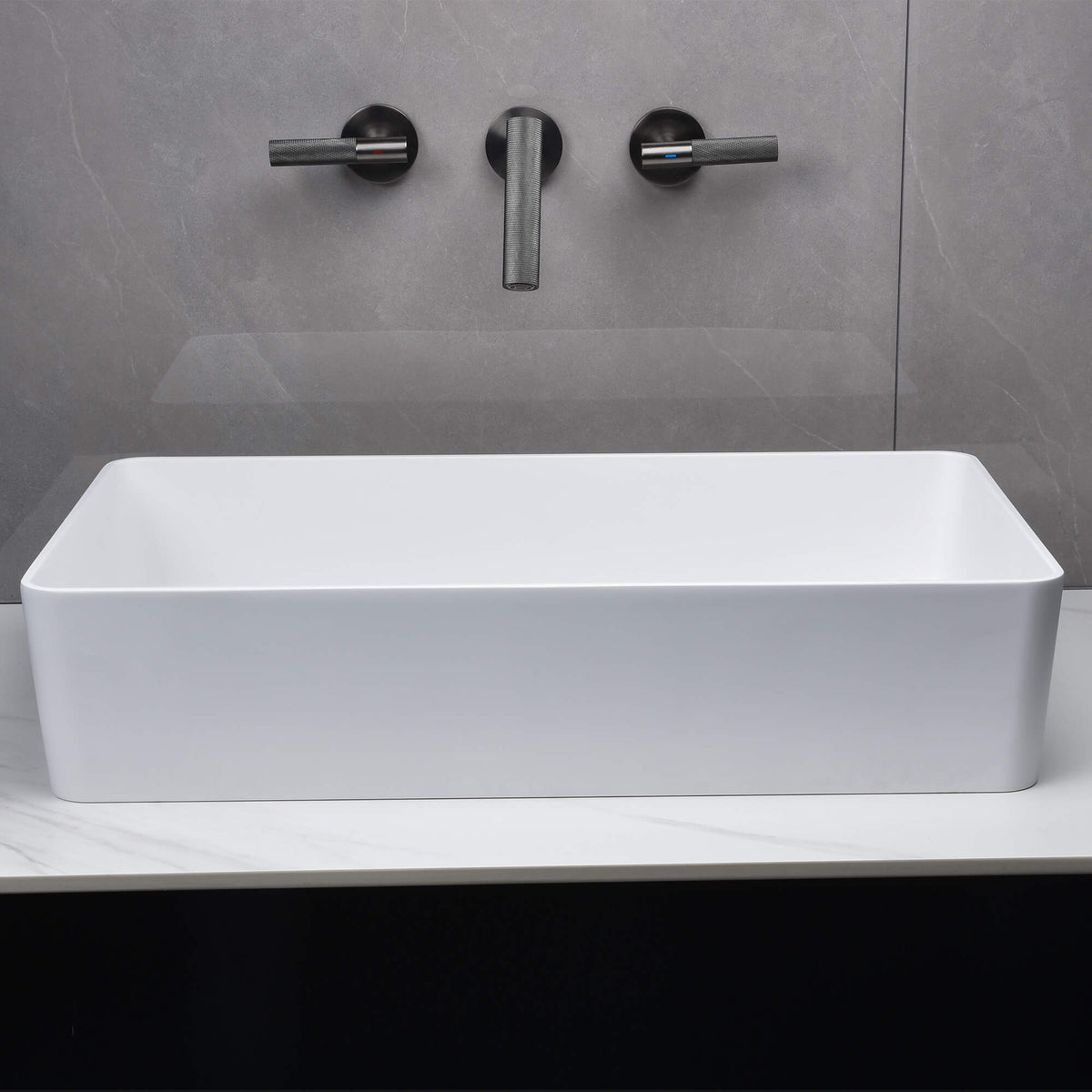 Rectangle Solid Surface White Basin for Vanity Countertop