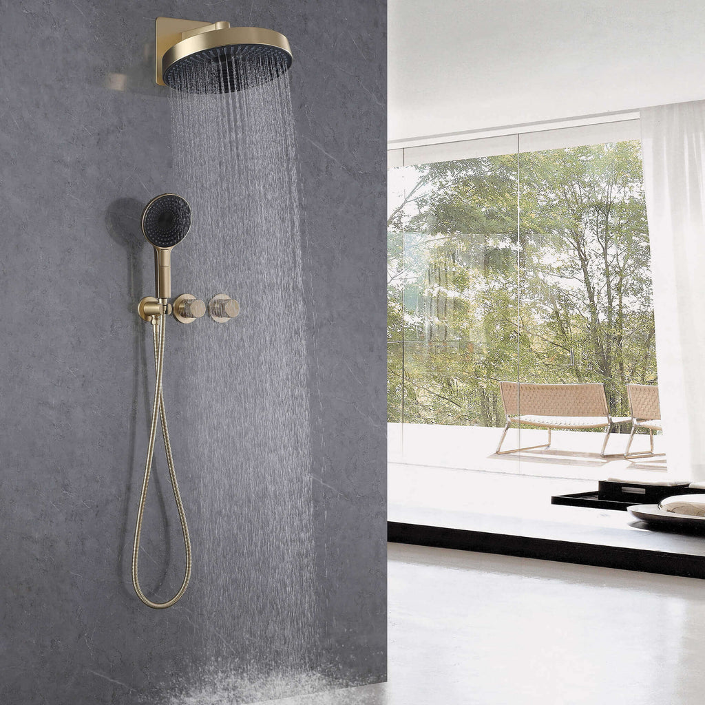 brushed gold shower system shower head opening