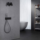 modern black shower system in gary bathroom