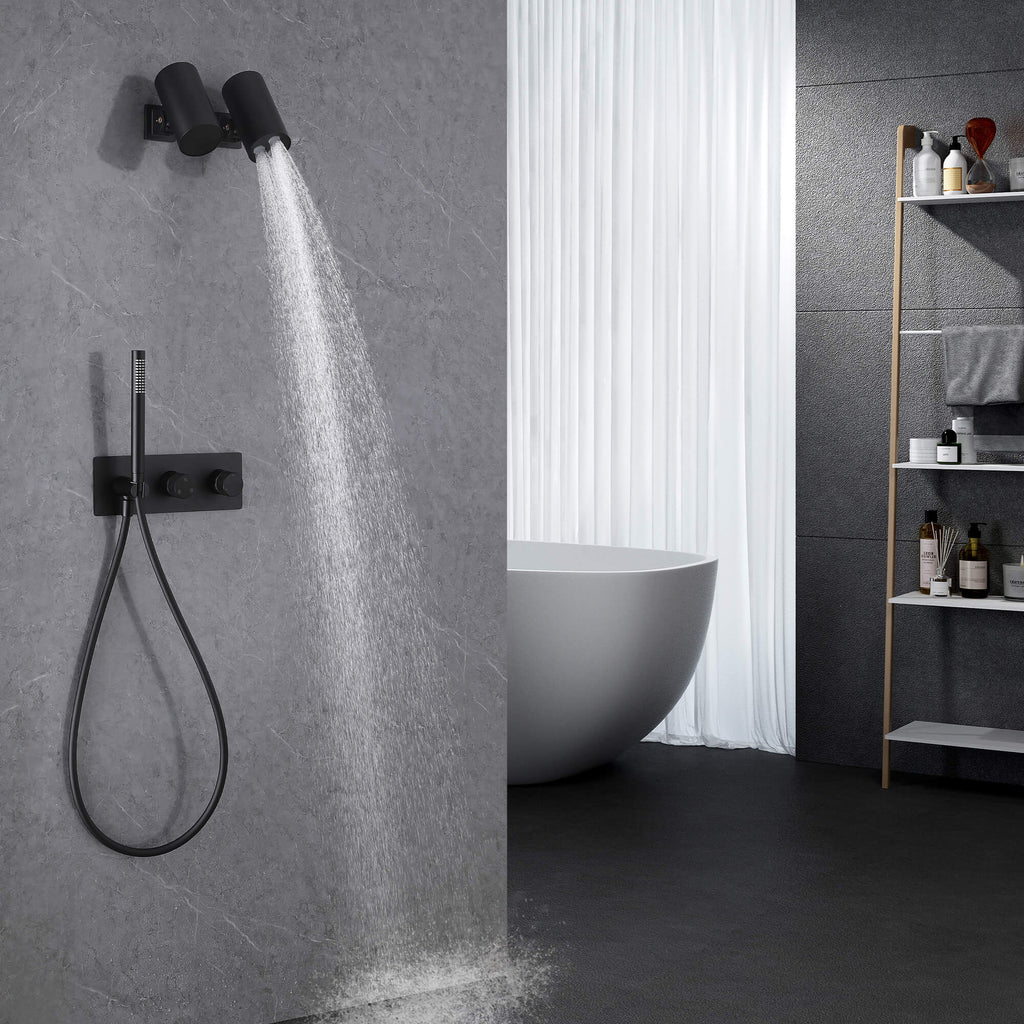modern black shower system opening