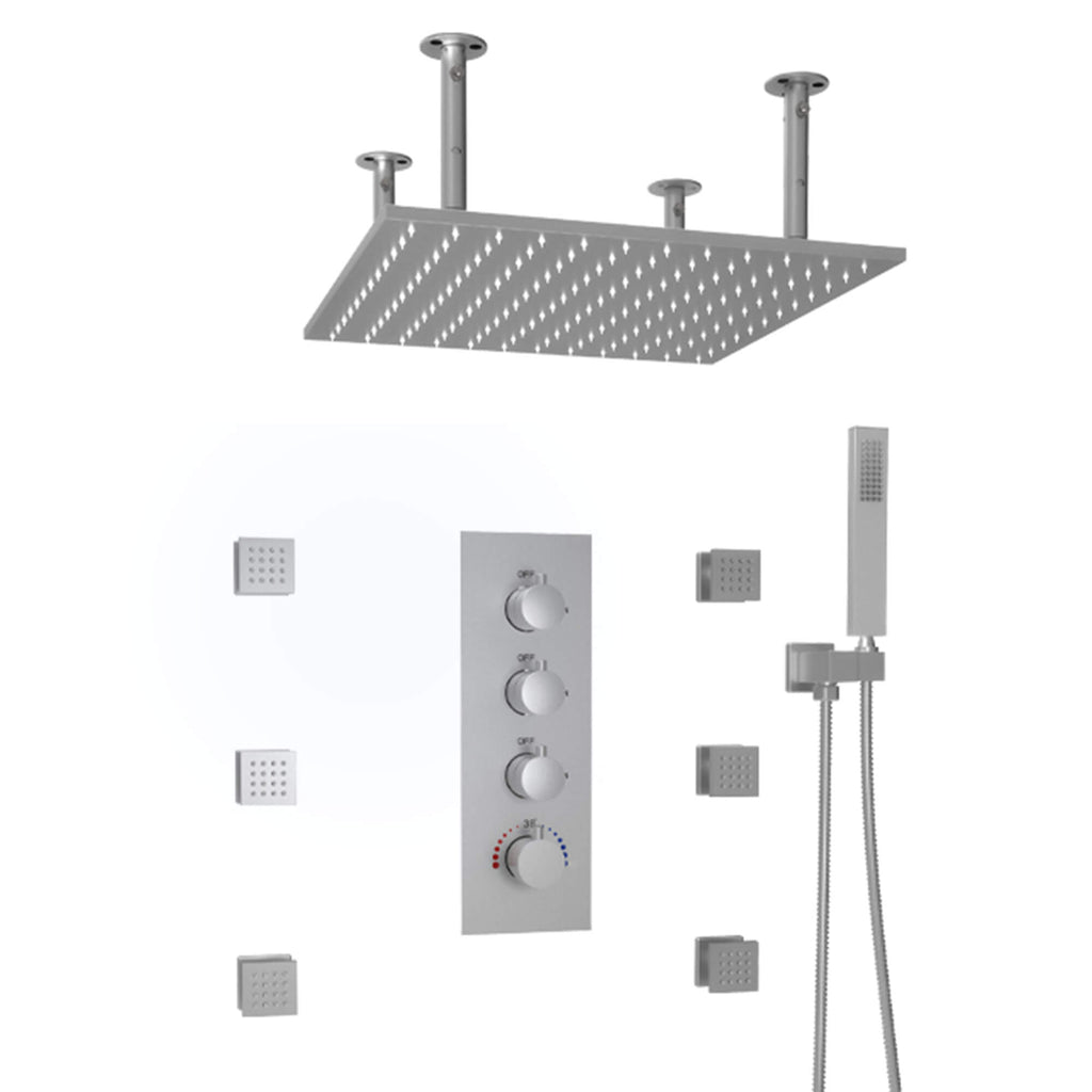 Three Functions Luxury Wall Mounted Bathroom Thermostatic Shower System Brushed Nickel JK0272