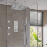 Three Functions Luxury Wall Mounted Bathroom Thermostatic Shower System Brushed Nickel JK0272