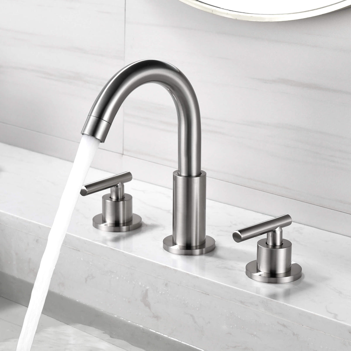 Widespread Bathroom Faucet with Dual Handles and Stainless Steel Pop-Up Drain