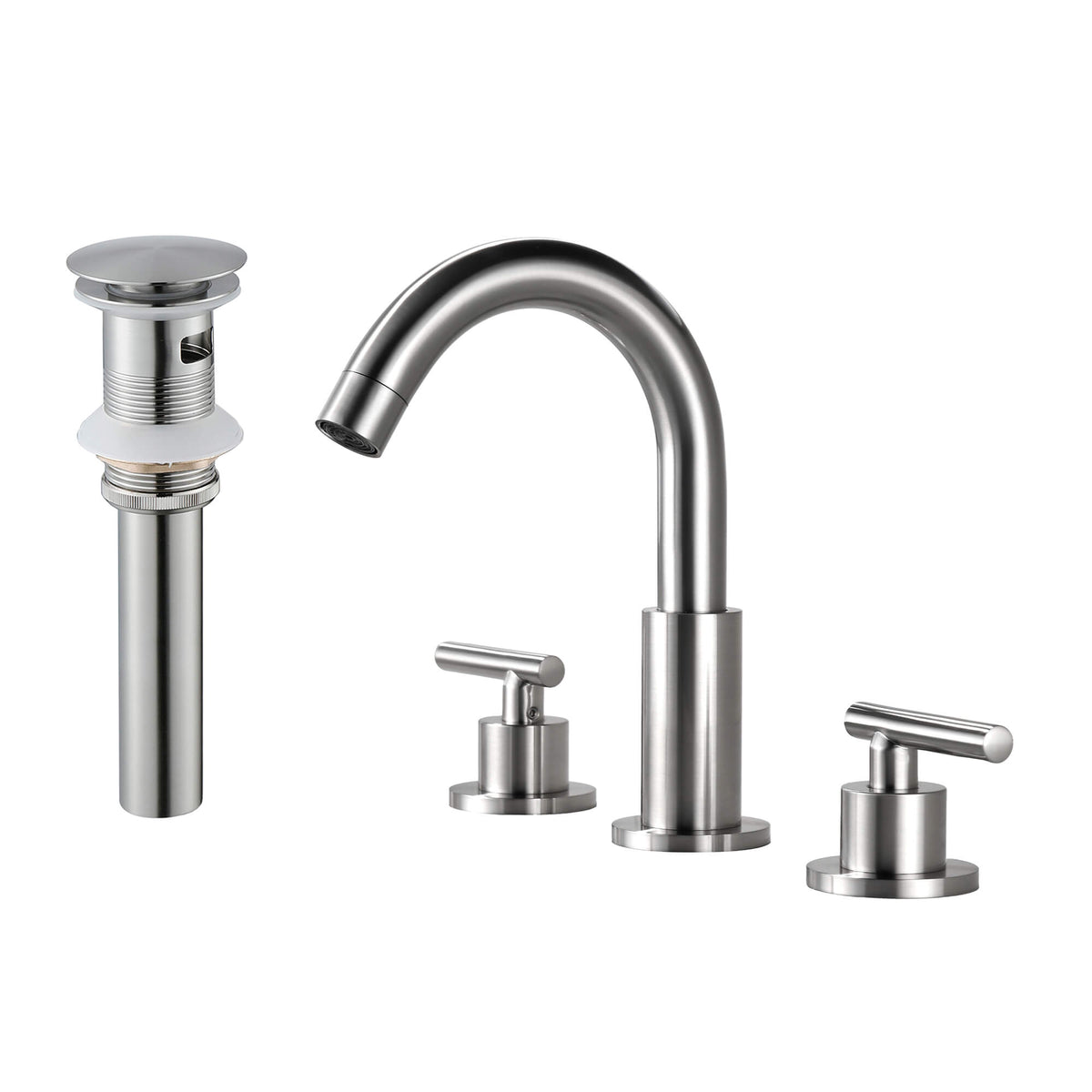Widespread Bathroom Faucet with Dual Handles and Stainless Steel Pop-Up Drain