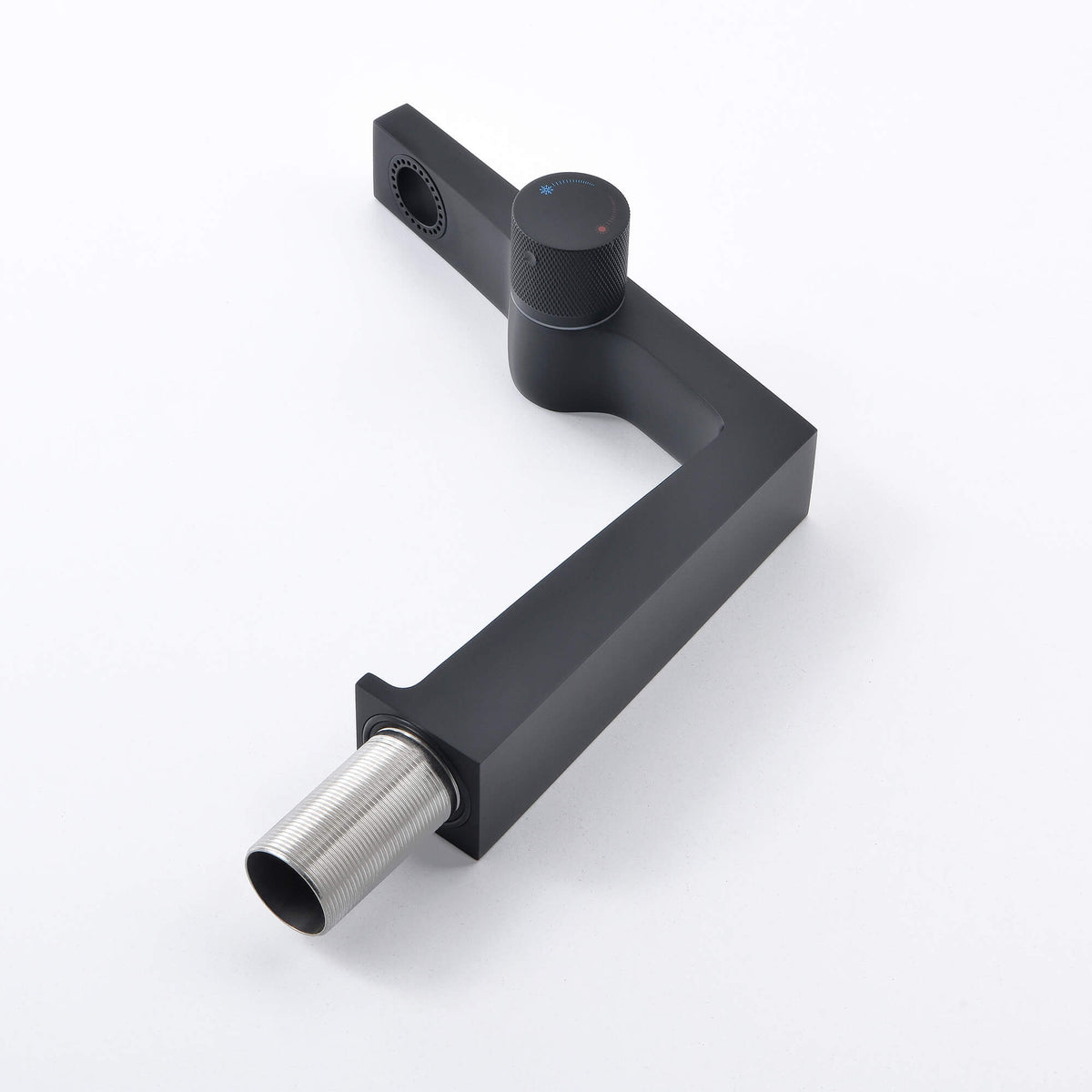 Single Handle Bathroom Basin Faucet with Rectangular Spout and Knurled Side Handle