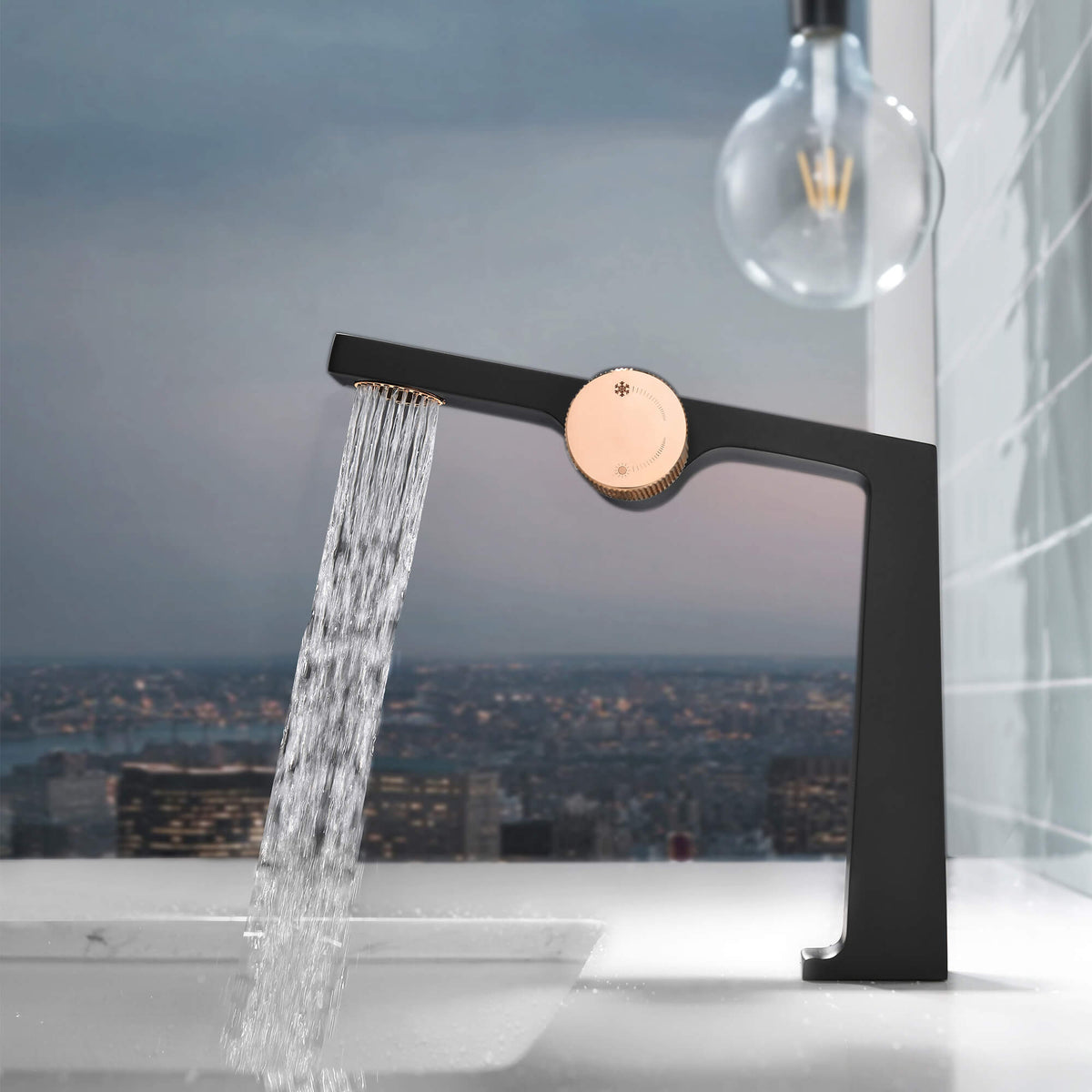 Single Handle Bathroom Basin Faucet with Rectangular Spout and Knurled Side Handle