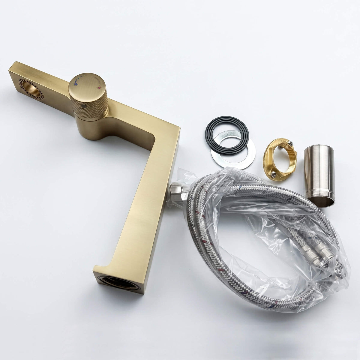 Single Handle Bathroom Basin Faucet with Rectangular Spout and Knurled Side Handle