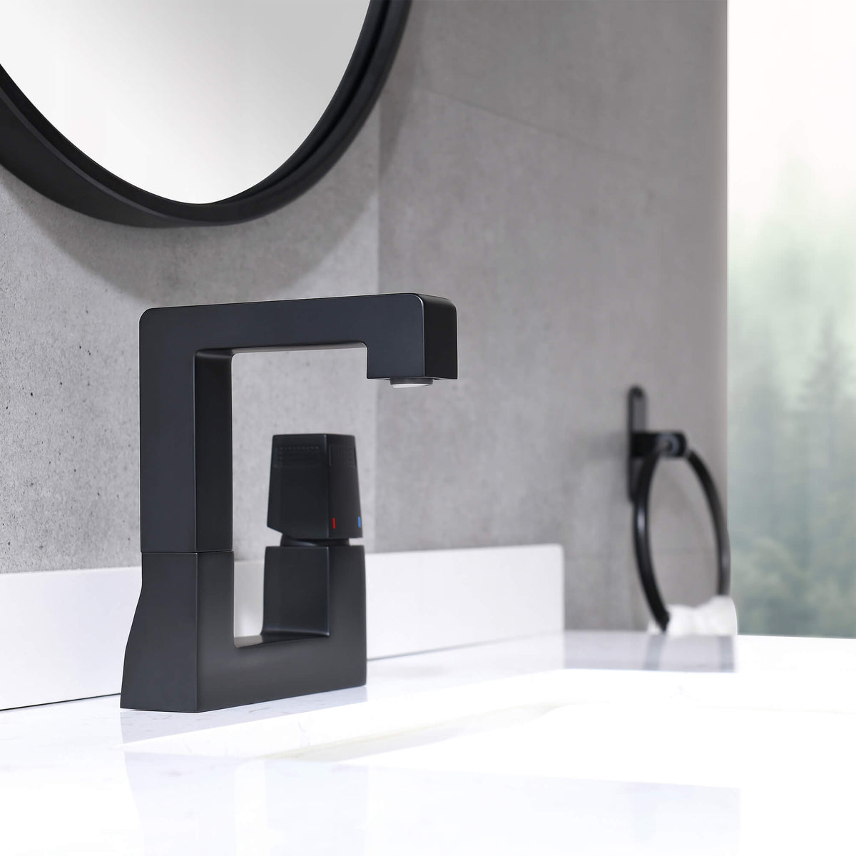 Single Handle Bathroom Basin Faucet with Open Square Frame