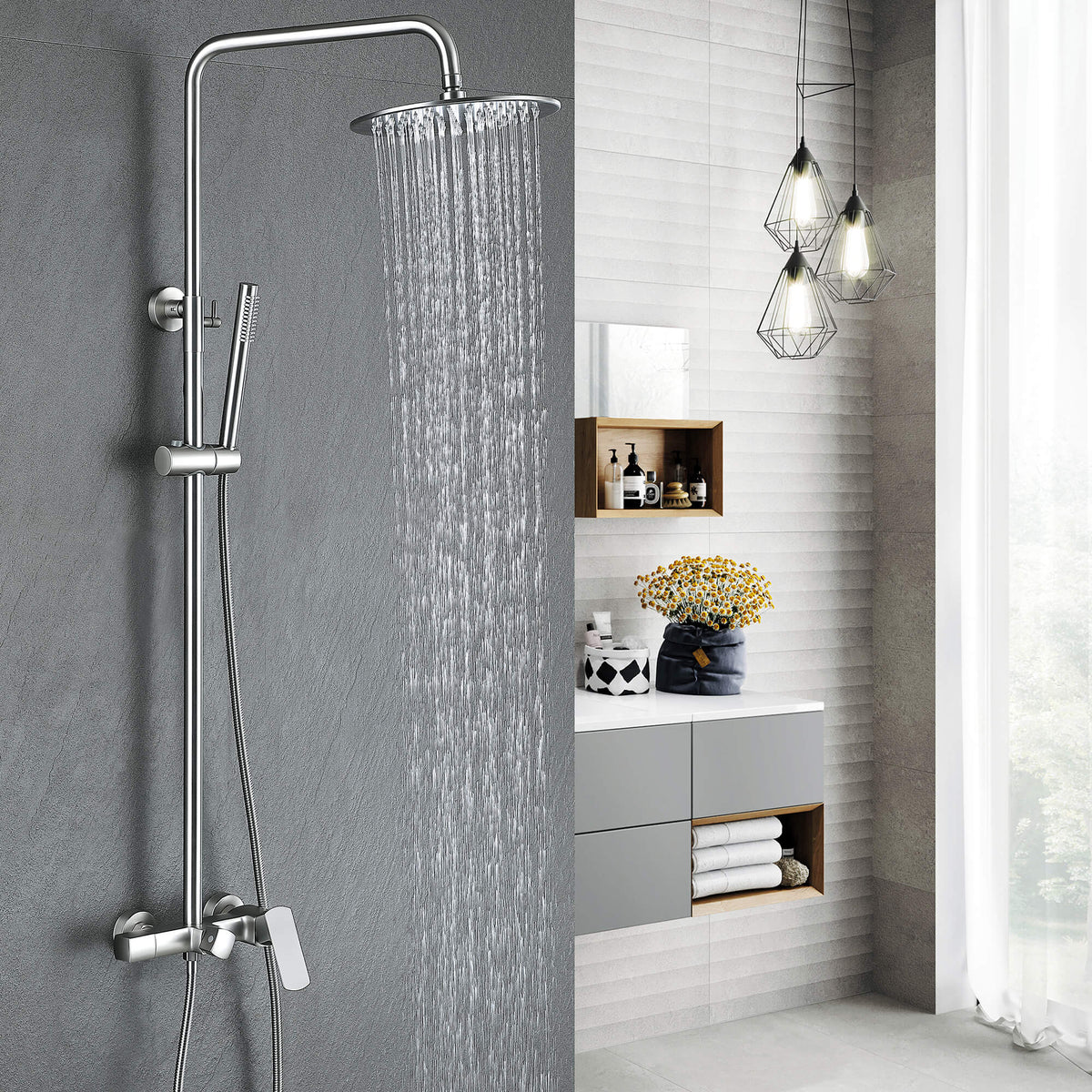Exposed Rain Shower Kit with Tub Spout and Slide Bar