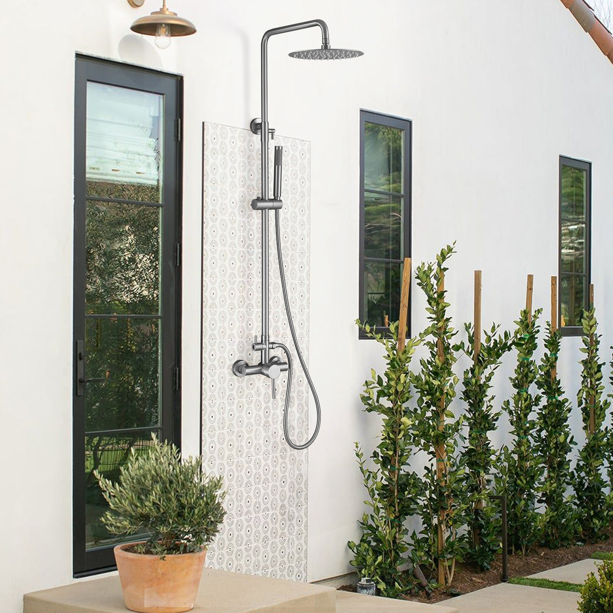 Outdoor Shower Fixture with 304 Stainless Steel 10-Inch Rainfall Shower Head and Adjustable Slide Bar