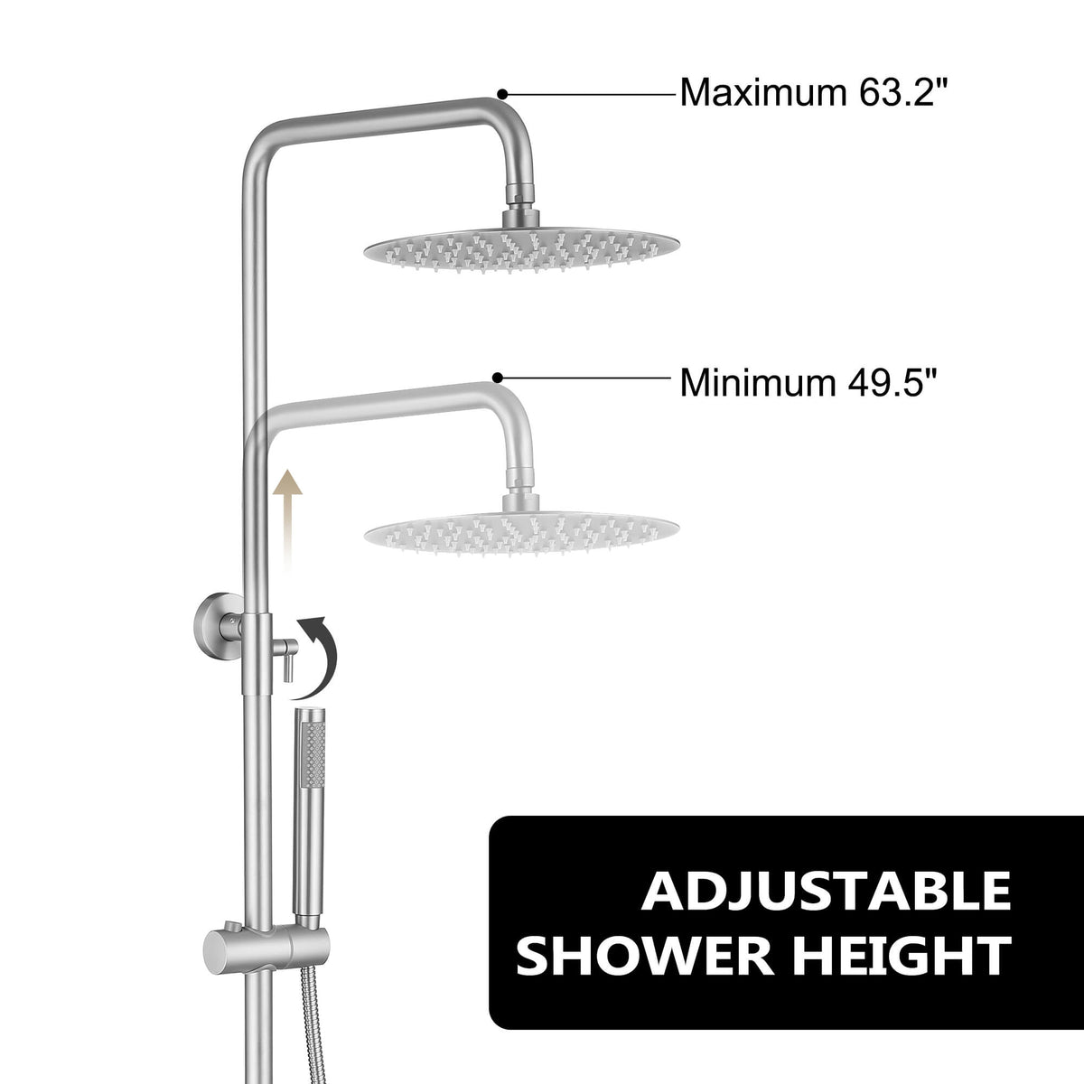 Outdoor Shower Fixture with 304 Stainless Steel 10-Inch Rainfall Shower Head and Adjustable Slide Bar